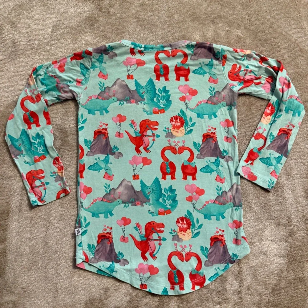 Birdie Bean Kids 4T Bamboo Pajama Set Valentines Dinosaur Blue Red Long Sleeve